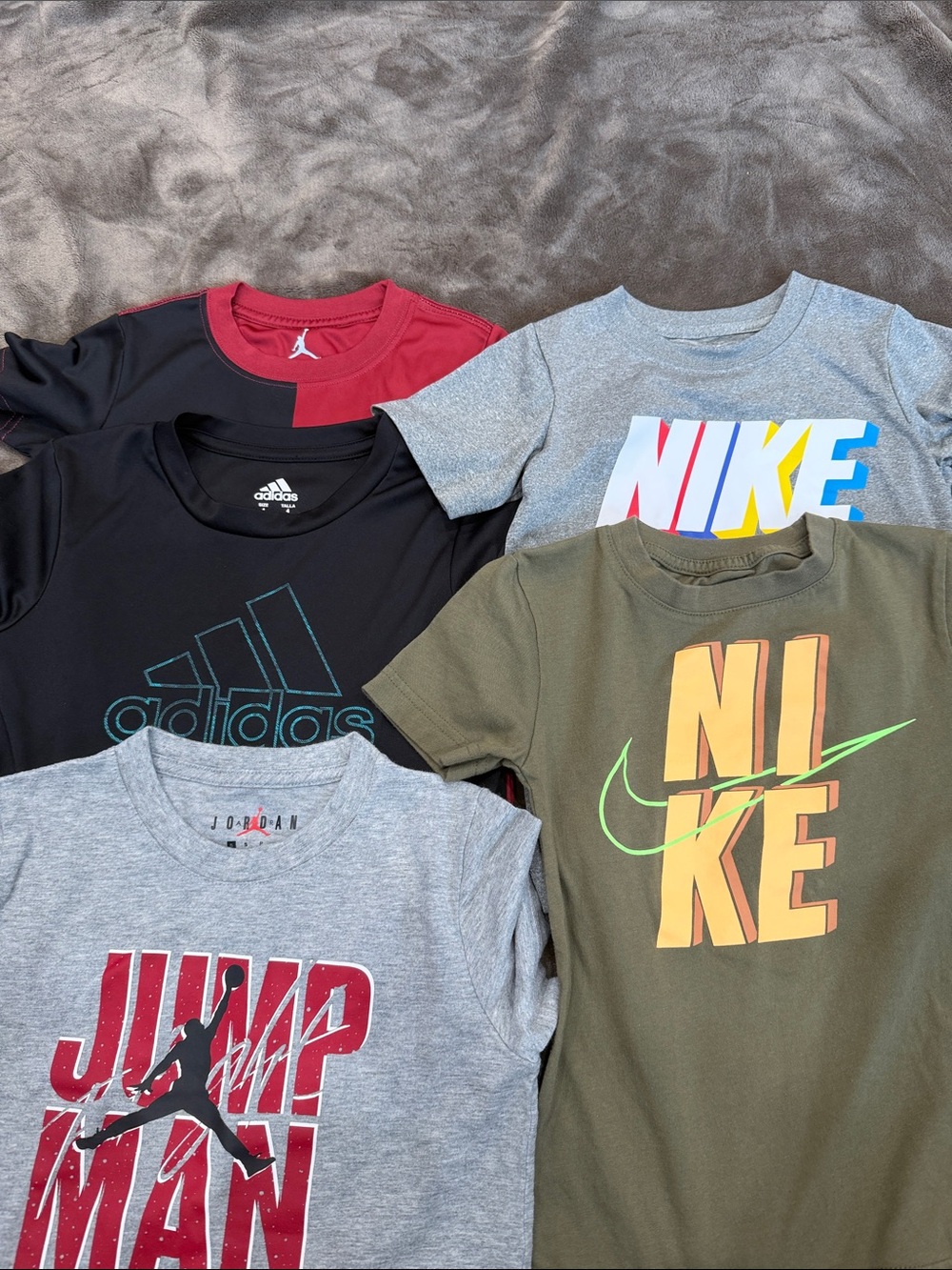 Bundle of 5. Nike, Adidas, Jordan Short Sleeve Tee with different Logo - Kids